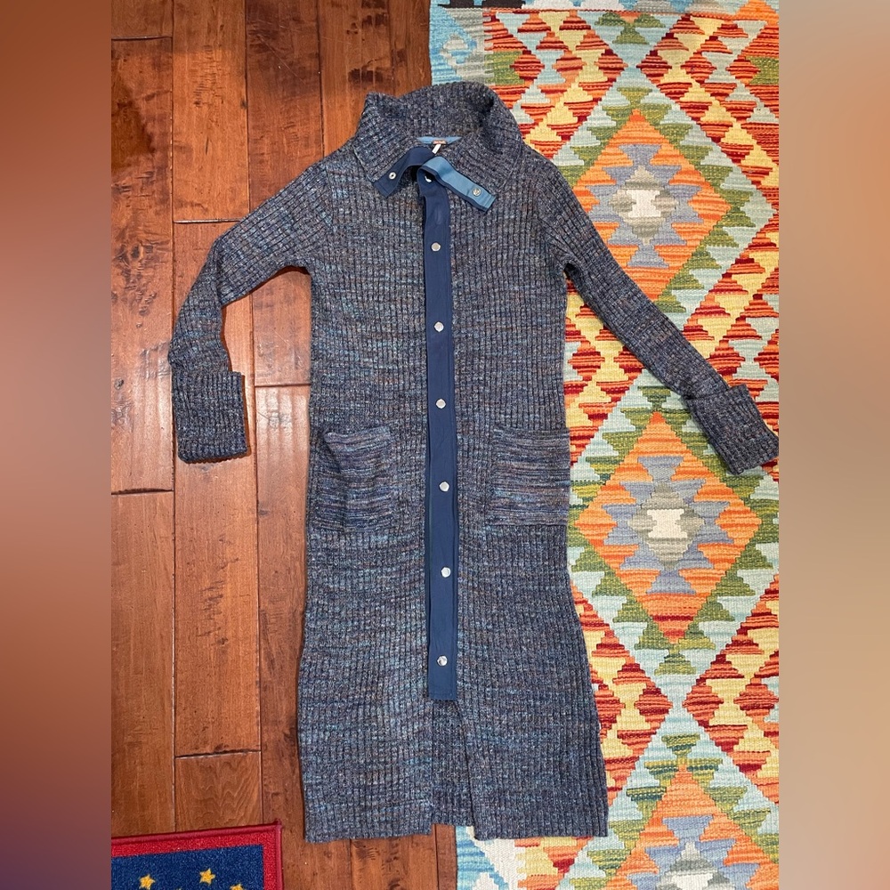 Free People Multicolor Knit Button Up Sweater Dress. Small